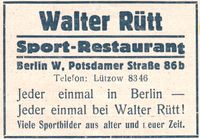 Annonce für das Sportrestaurant in der Potsdamer Straße