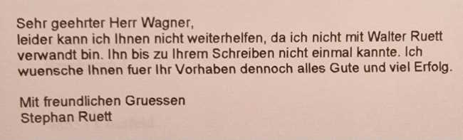 Antwort auf die Suche nach Angehörigen von Walter Rütt